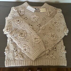NWT Current Air 3d Floral Crochet Long Sleeve Sweater M/L Anthropologie
